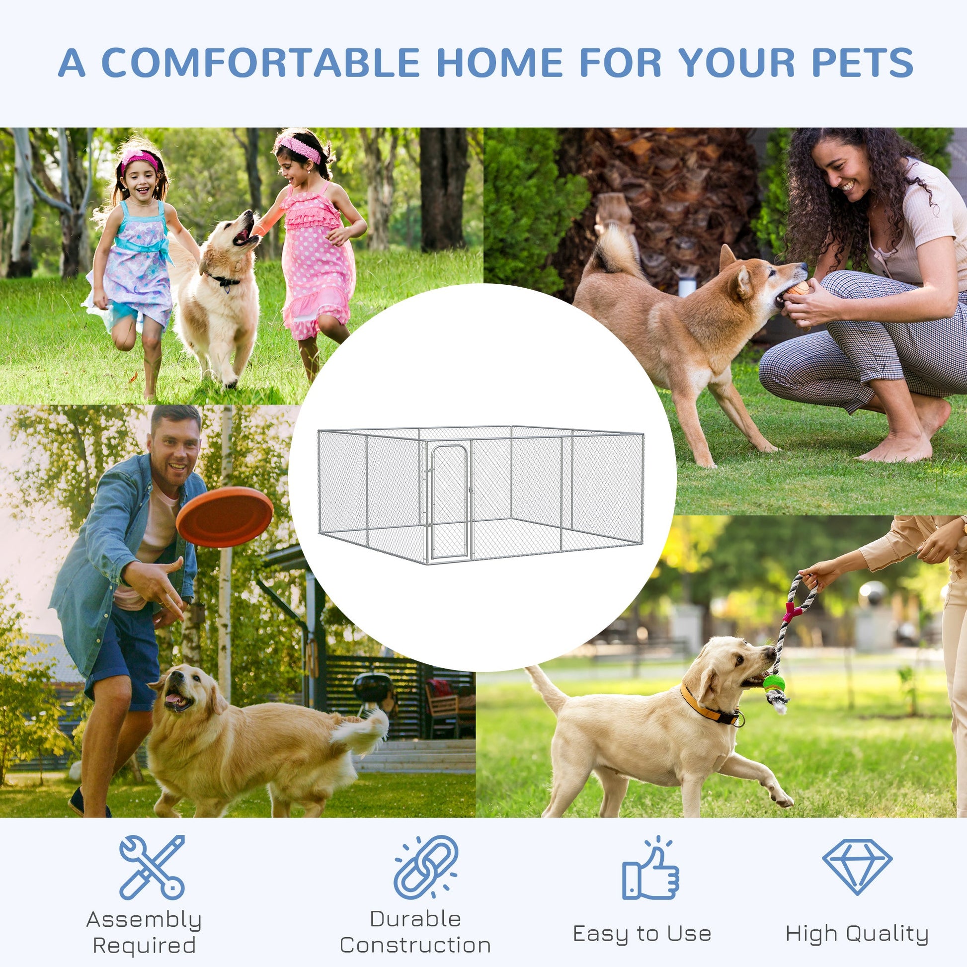 KFX-7797693 Large Outdoor Dog Kennel with Heavy-Duty Steel, 6ft High Enclosure for Comfort and Security