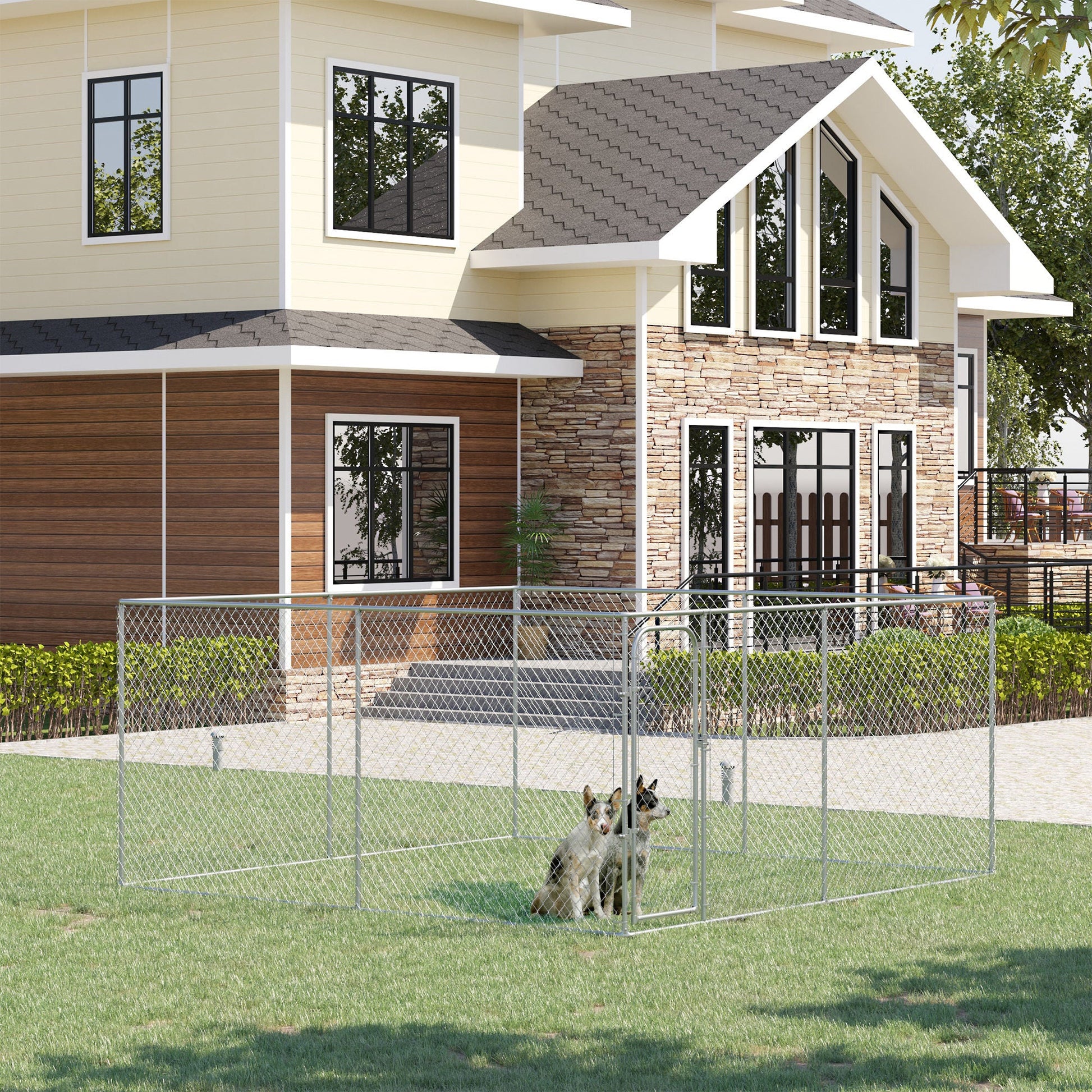 KFX-7797693 Large Outdoor Dog Kennel with Heavy-Duty Steel, 6ft High Enclosure for Comfort and Security