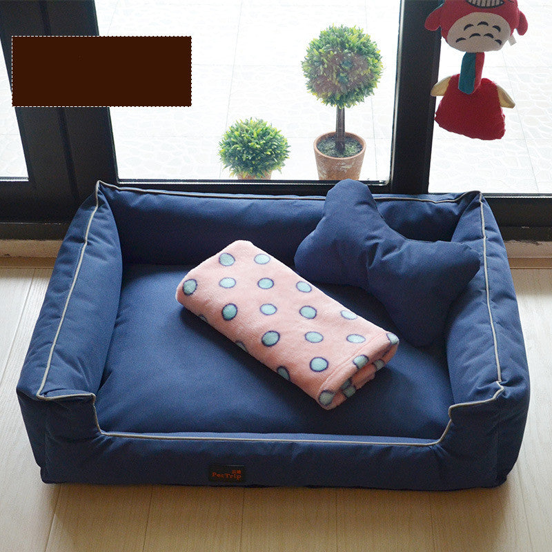 KFX-7798077 Kennel Bed with Bite-Proof Material for Medium to Large Dogs - Includes Nest, Bone Pillow, and Blanket
