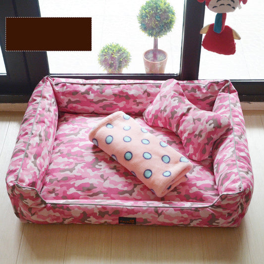 KFX-7798077 Kennel Bed with Bite-Proof Material for Medium to Large Dogs - Includes Nest, Bone Pillow, and Blanket