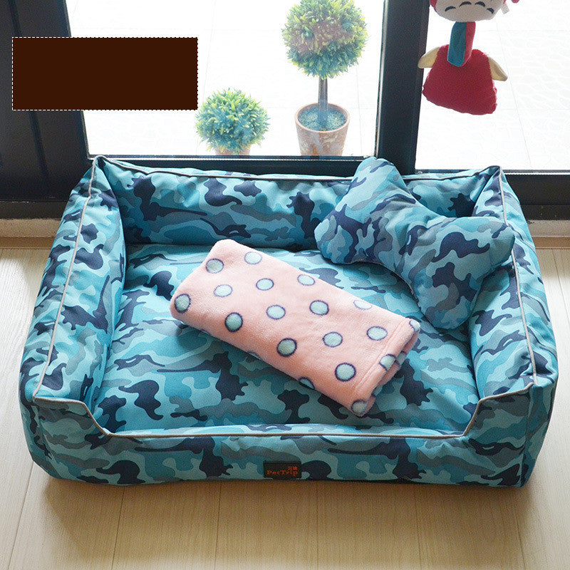 KFX-7798077 Kennel Bed with Bite-Proof Material for Medium to Large Dogs - Includes Nest, Bone Pillow, and Blanket