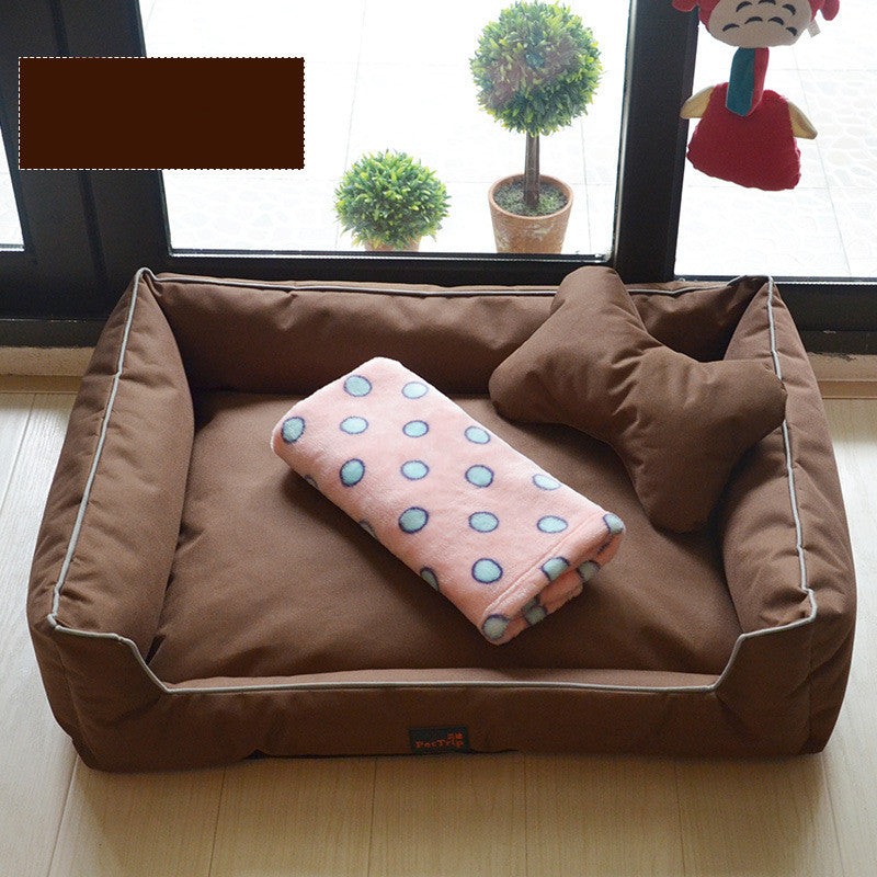 KFX-7798077 Kennel Bed with Bite-Proof Material for Medium to Large Dogs - Includes Nest, Bone Pillow, and Blanket