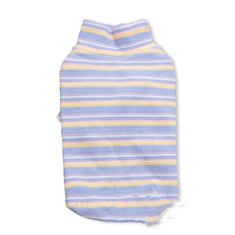 KFX-7798461 Comfortable Long-Sleeved Striped Waffle Pet Shirt for Dogs and Cats in Curry Apricot, Green Apricot, Blue Yellow