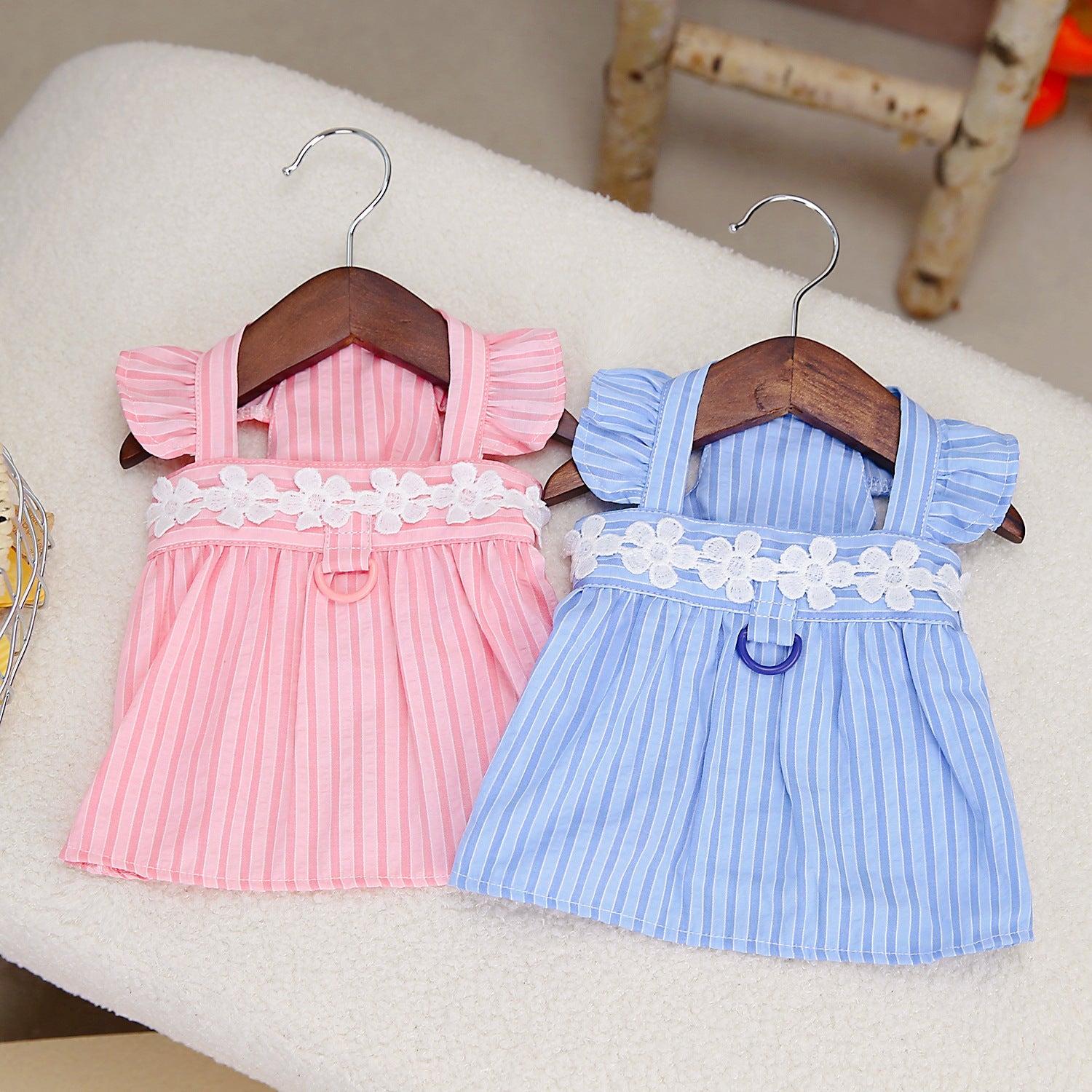 KFX-7799613 Vertical Stripe Princess Dress for Pets - Blue Stripes, Sizes S to XXL