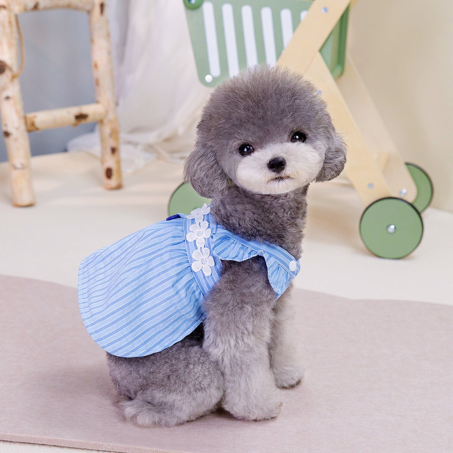 KFX-7799613 Vertical Stripe Princess Dress for Pets - Blue Stripes, Sizes S to XXL