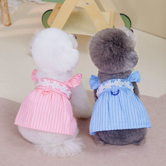 KFX-7799613 Vertical Stripe Princess Dress for Pets - Blue Stripes, Sizes S to XXL