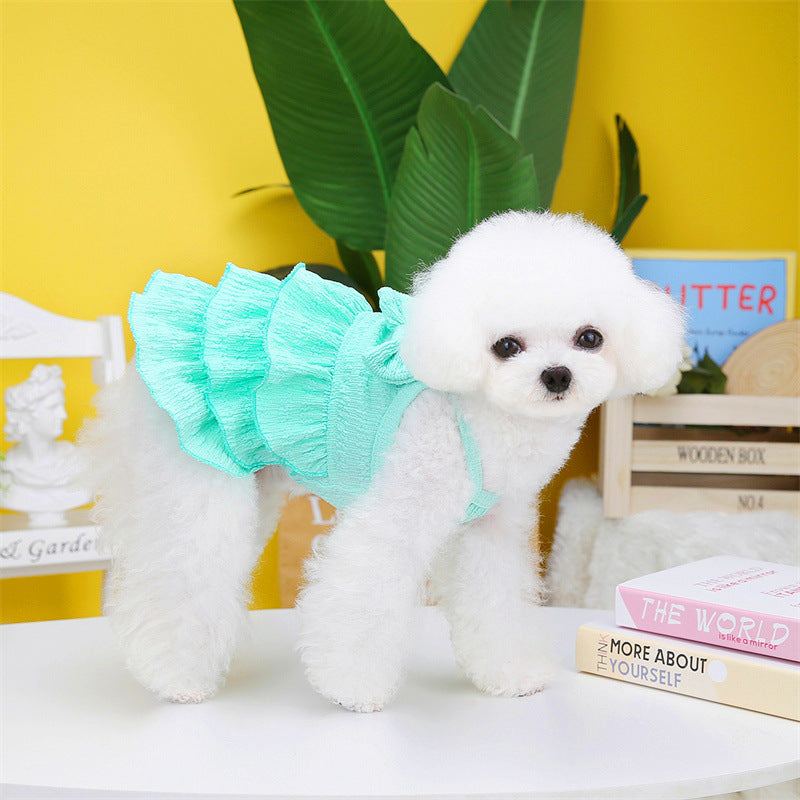 KFX-7801405 Candy Layered Skirt Dress for Small Dogs - Available in Rose Red, Yellow, and Water Green