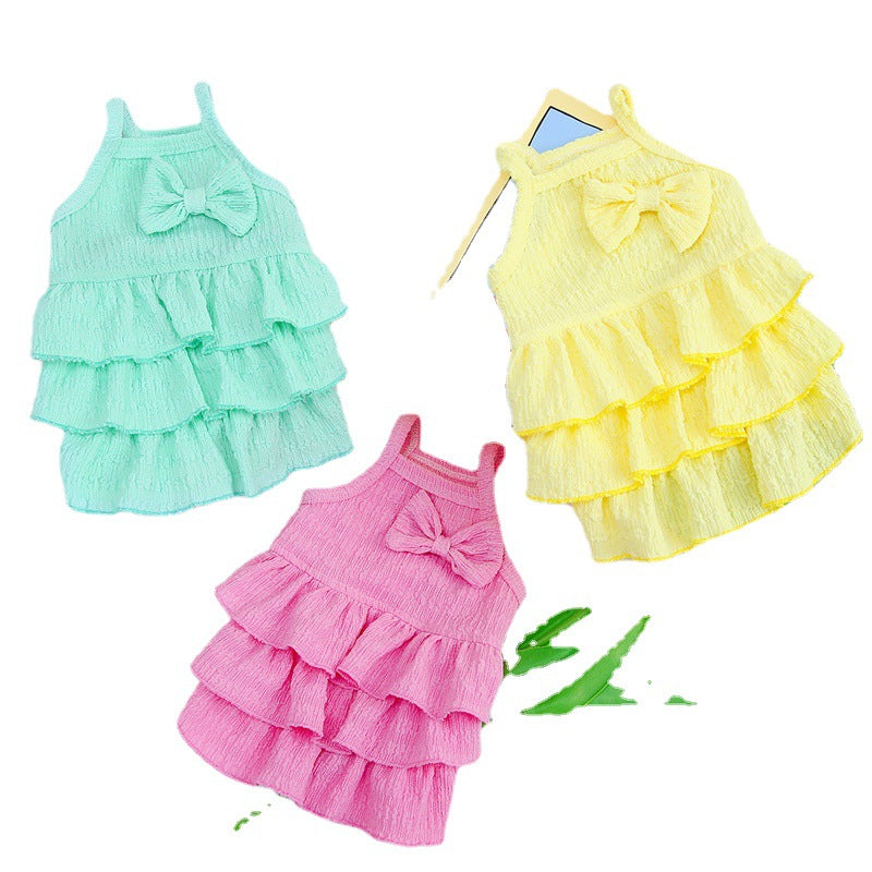 KFX-7801405 Candy Layered Skirt Dress for Small Dogs - Available in Rose Red, Yellow, and Water Green
