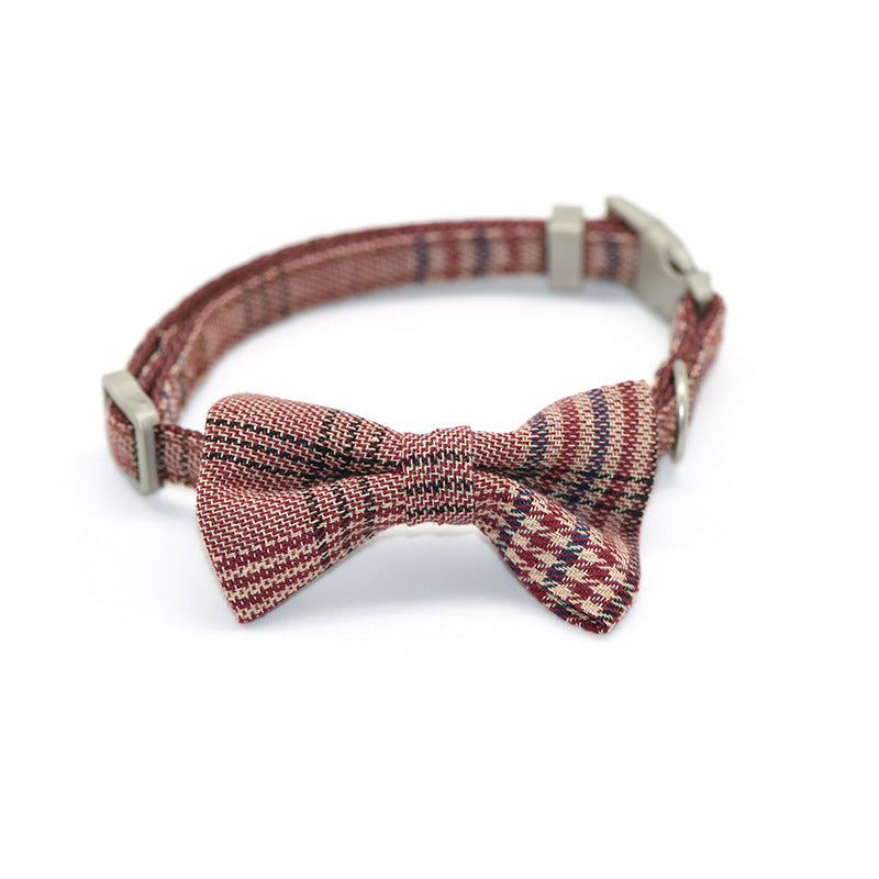 KFX-7801789 Plaid Cotton Pet Leash and Collar Set with Snack Bag for All Dog Breeds