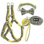 KFX-7801789 Plaid Cotton Pet Leash and Collar Set with Snack Bag for All Dog Breeds