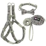 KFX-7801789 Plaid Cotton Pet Leash and Collar Set with Snack Bag for All Dog Breeds