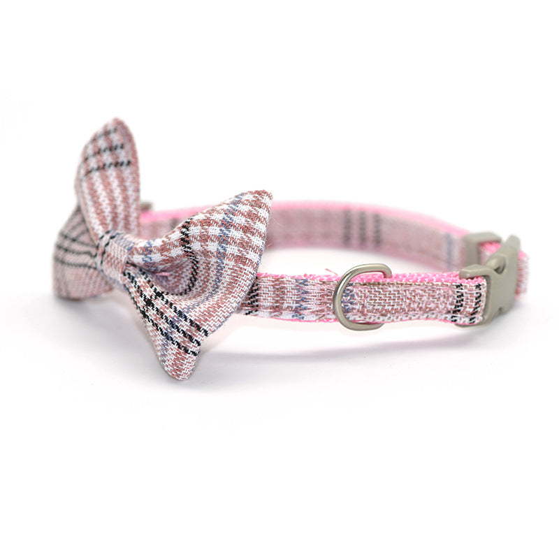 KFX-7801789 Plaid Cotton Pet Leash and Collar Set with Snack Bag for All Dog Breeds