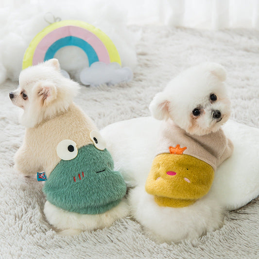 KFX-7802173 Cartoon-Themed Warm Pet Sweater in Green Frog & Yellow Chicken Styles