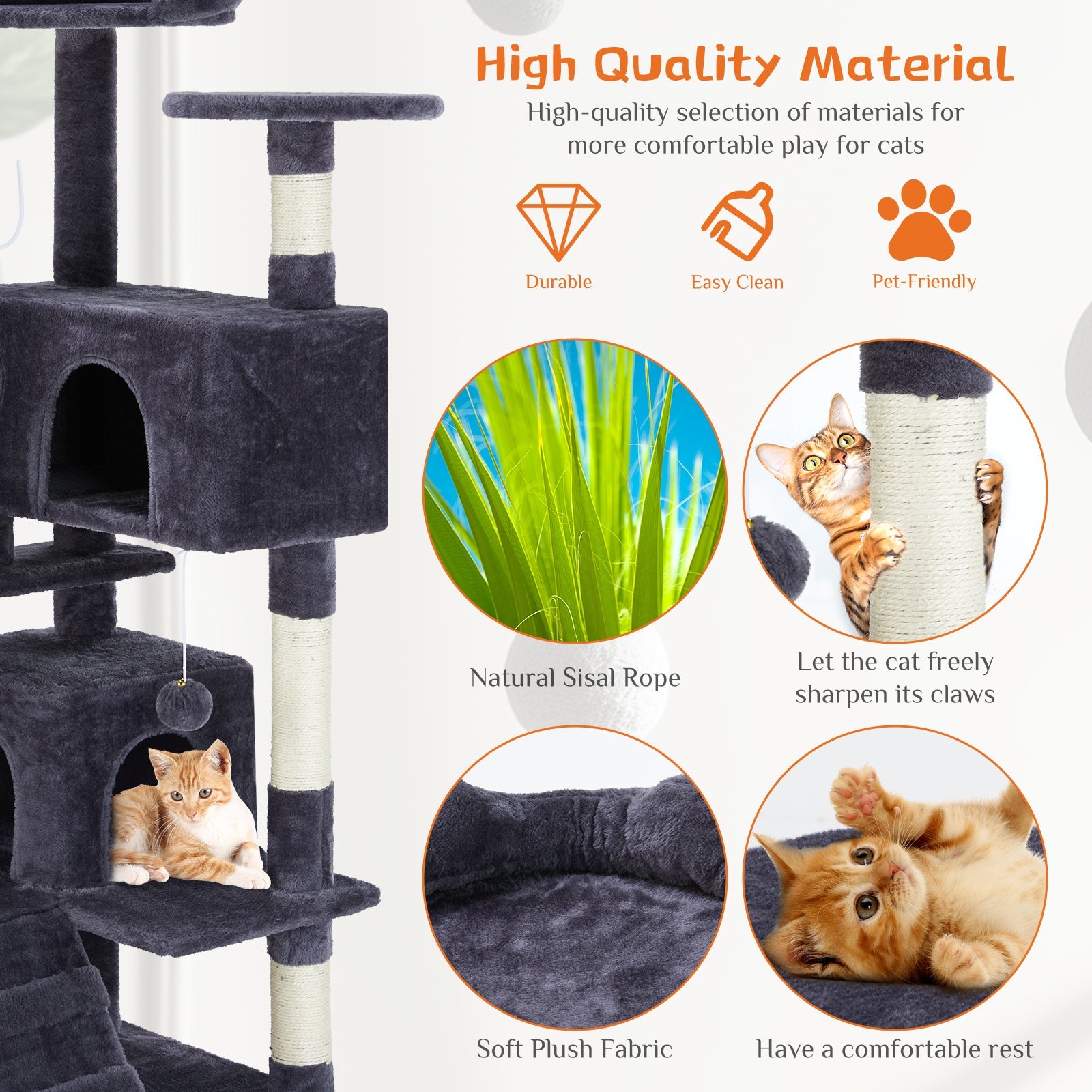 KFX-7803069 Multi-Functional Cat Treehouse with Climbing Frame - Beige & Deep Blue Options, 50x50x135 cm