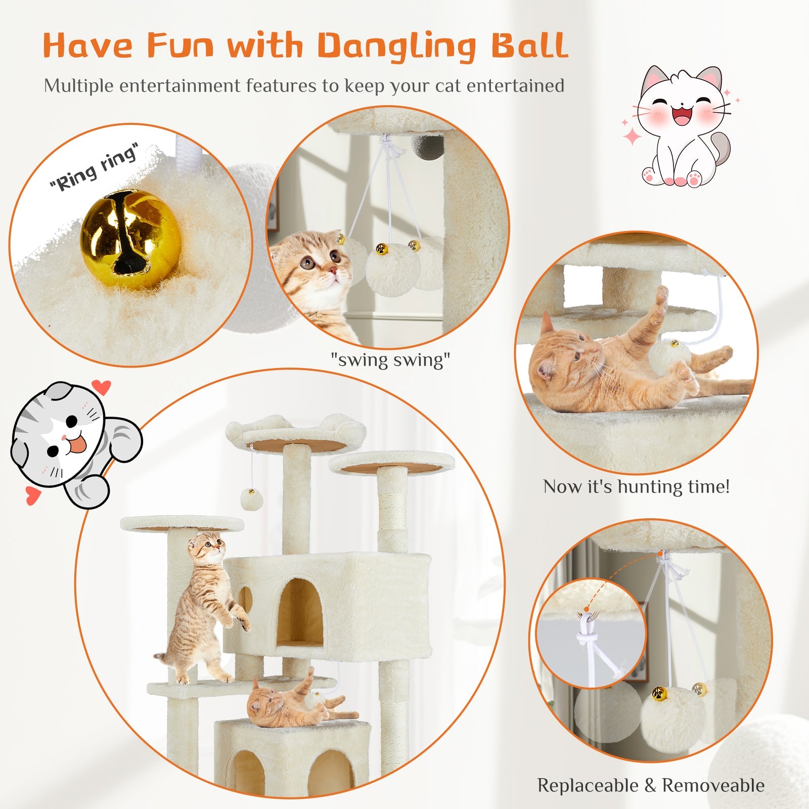 KFX-7803069 Multi-Functional Cat Treehouse with Climbing Frame - Beige & Deep Blue Options, 50x50x135 cm