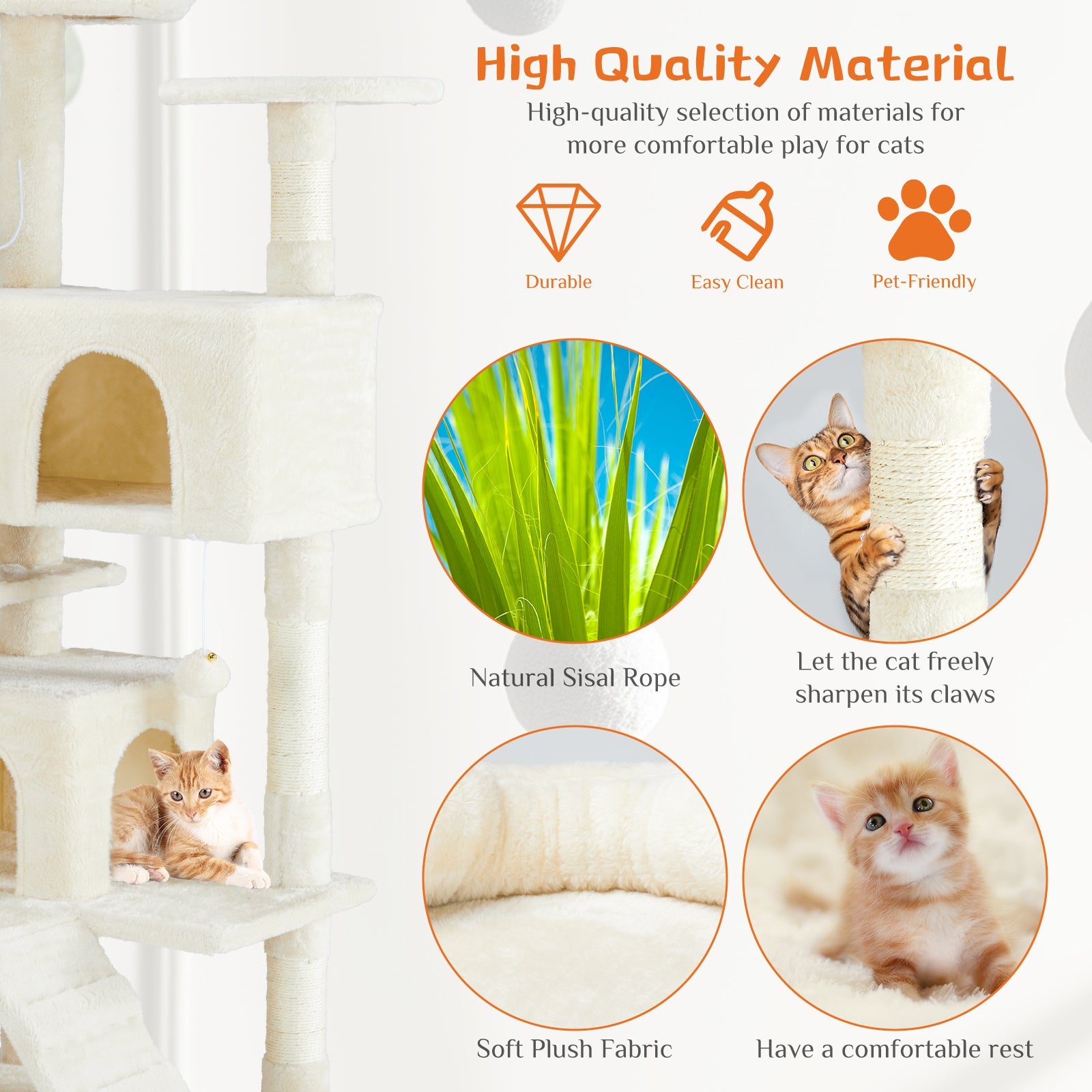KFX-7803069 Multi-Functional Cat Treehouse with Climbing Frame - Beige & Deep Blue Options, 50x50x135 cm