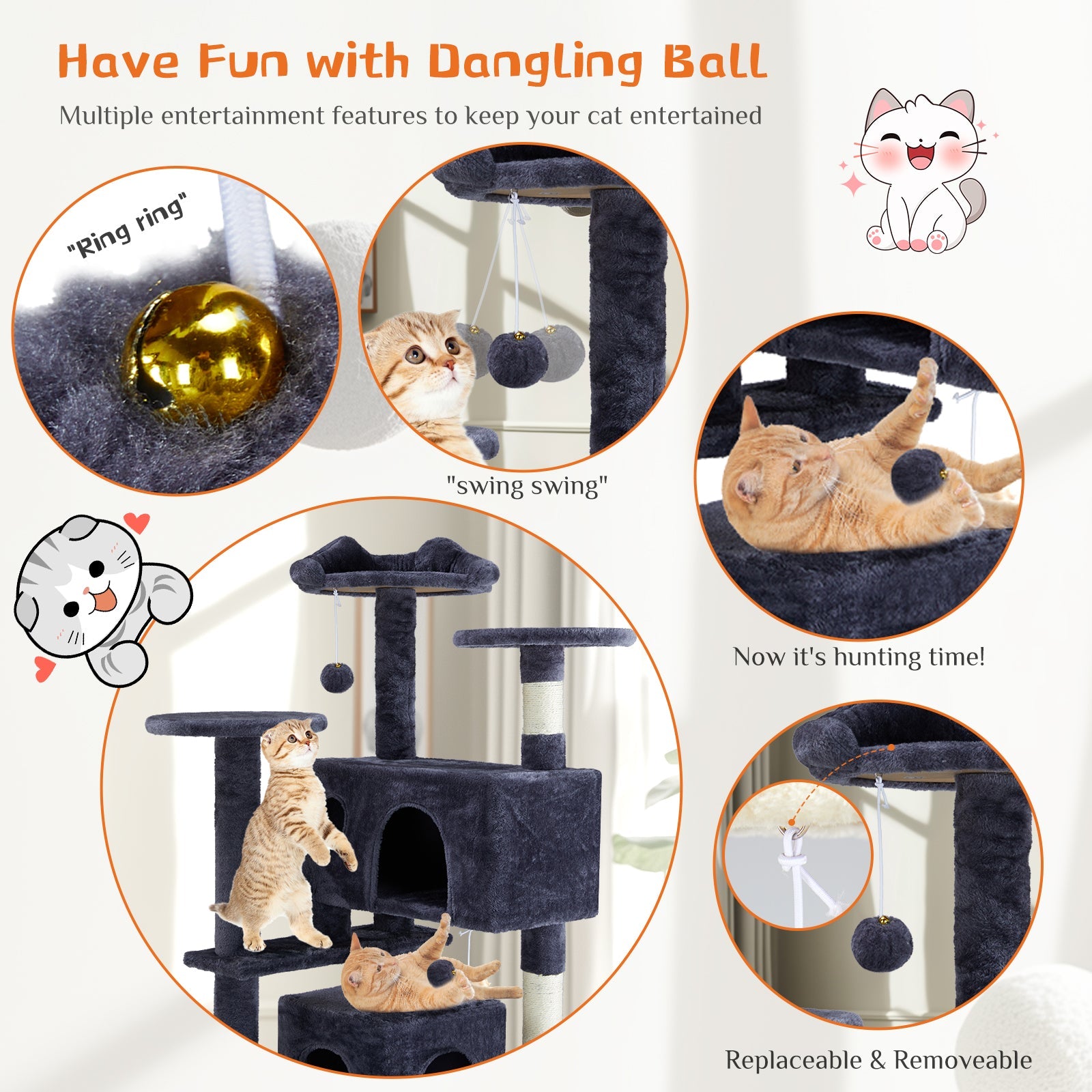 KFX-7803069 Multi-Functional Cat Treehouse with Climbing Frame - Beige & Deep Blue Options, 50x50x135 cm