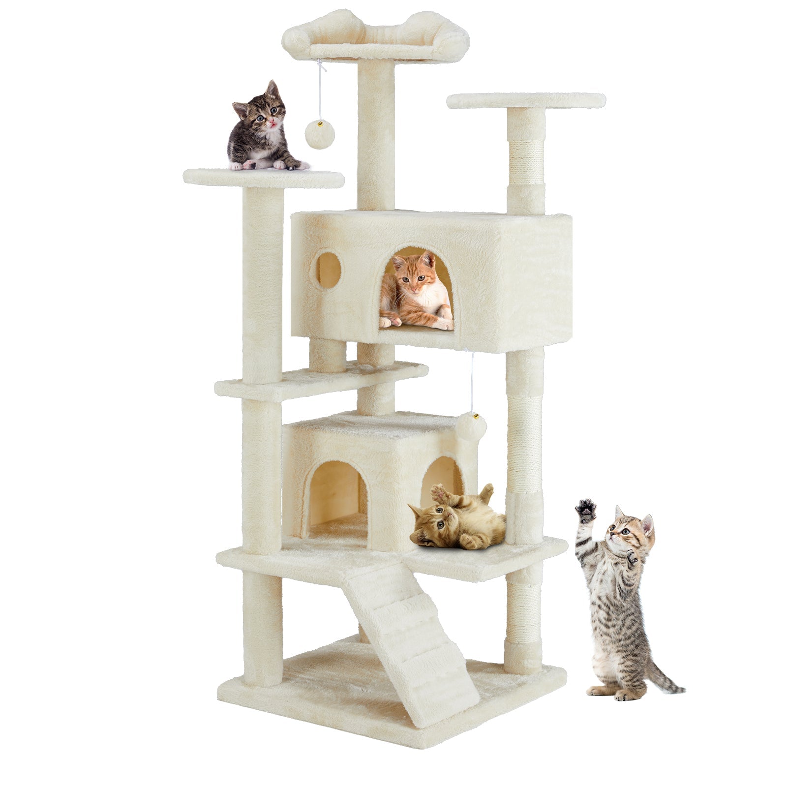 KFX-7803069 Multi-Functional Cat Treehouse with Climbing Frame - Beige & Deep Blue Options, 50x50x135 cm