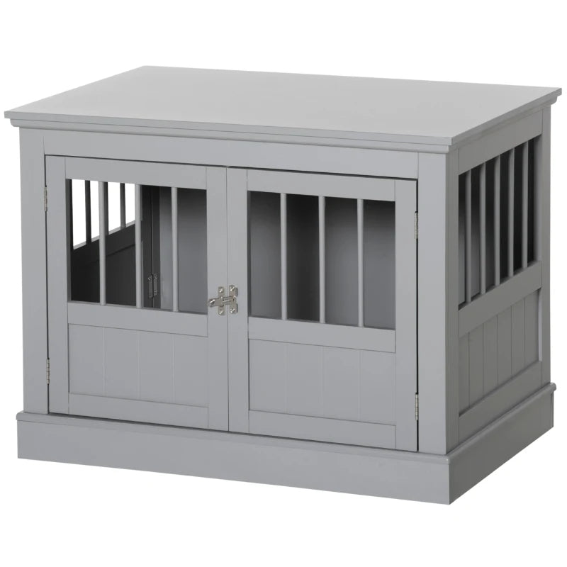 KFX-7803453 Cozy Dark Gray Wooden Dog Crate End Table with Triple Doors for Small Dogs