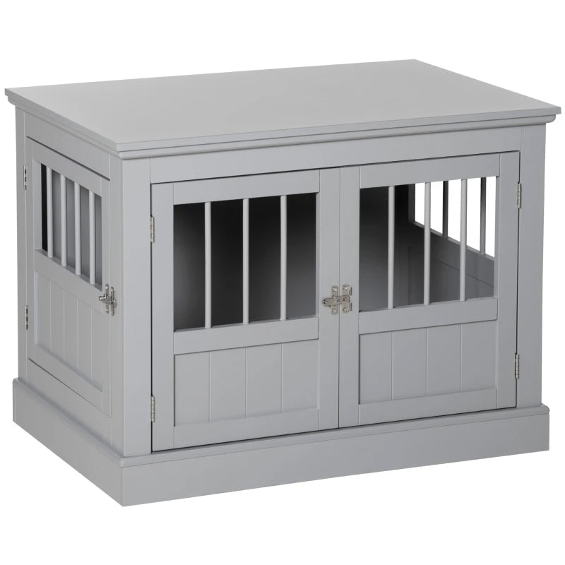 KFX-7803453 Cozy Dark Gray Wooden Dog Crate End Table with Triple Doors for Small Dogs