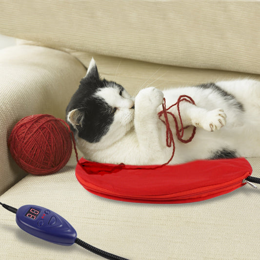 KFX-7803837 Constant Temperature Heating Pad for Cats - Soft Sheared Flannel Cushion, 30cm x 30cm, 12-15 Watts, Available in Red and Brown