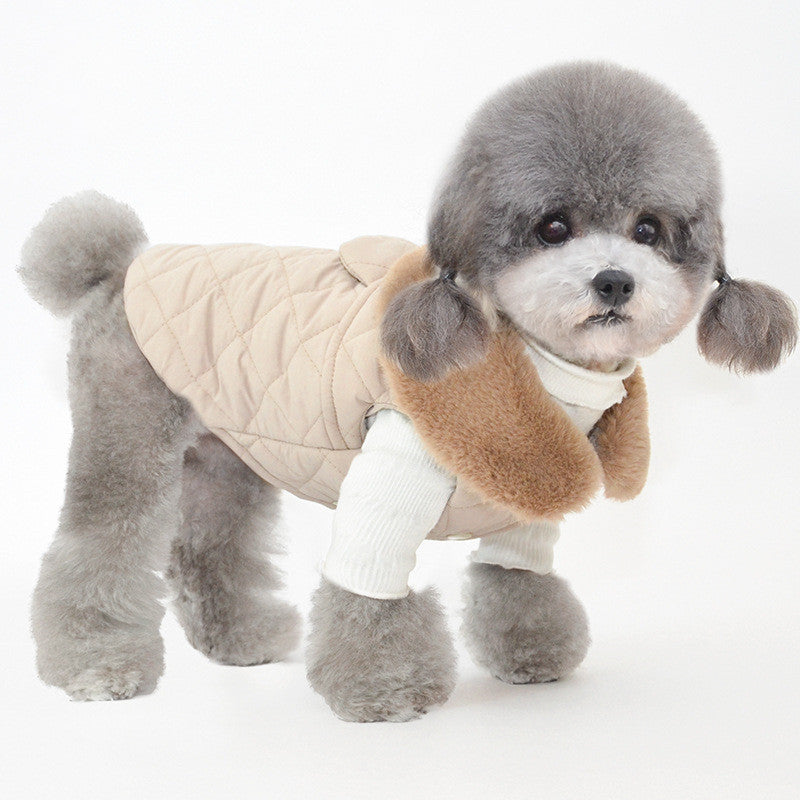KFX-7804221 Cotton Pet Vest with Fur Collar in Gray and Pink Options for Winter Warmth