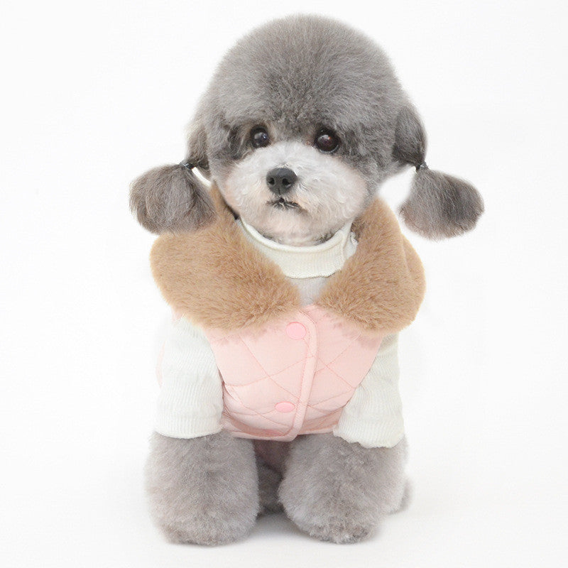 KFX-7804221 Cotton Pet Vest with Fur Collar in Gray and Pink Options for Winter Warmth