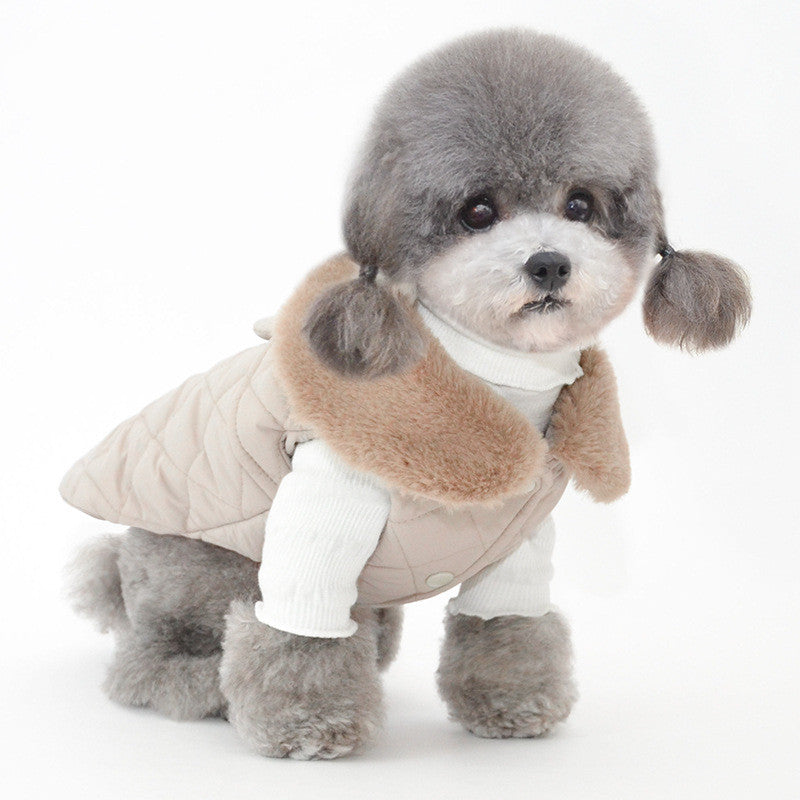 KFX-7804221 Cotton Pet Vest with Fur Collar in Gray and Pink Options for Winter Warmth