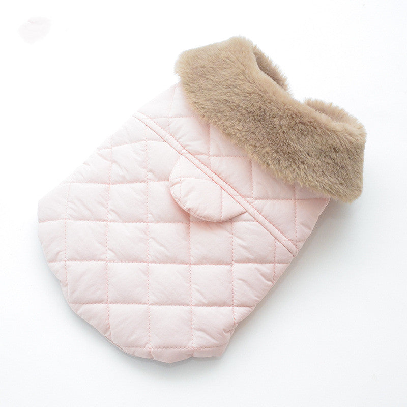 KFX-7804221 Cotton Pet Vest with Fur Collar in Gray and Pink Options for Winter Warmth
