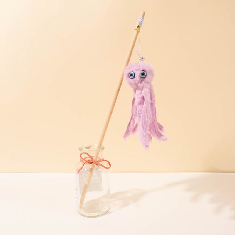 KFX-7812797 Furry Octopus Cat Toy with Long Stick - Indoor Play for Kittens and Cats