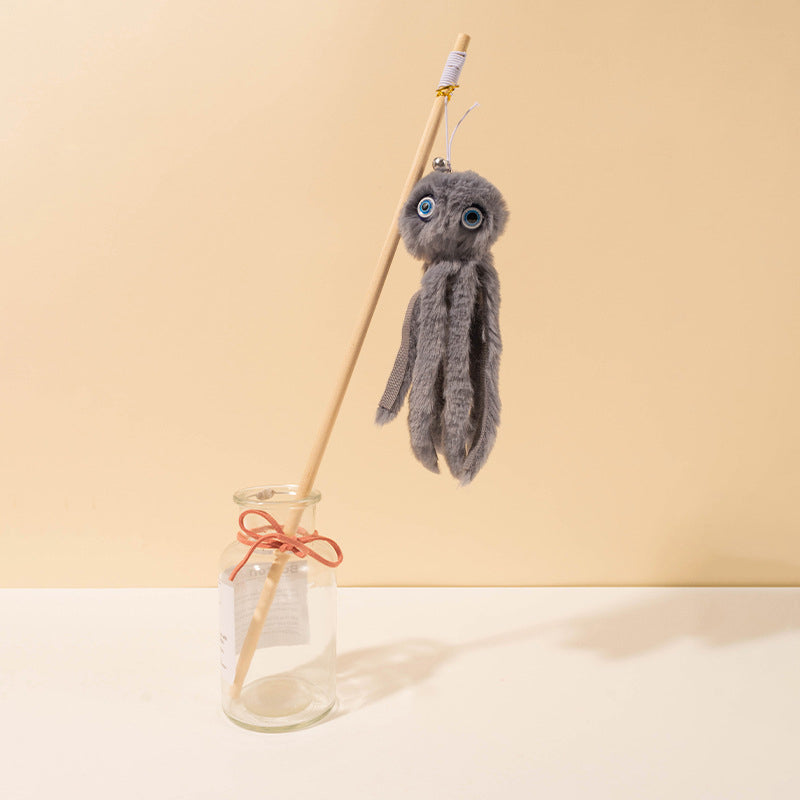 KFX-7812797 Furry Octopus Cat Toy with Long Stick - Indoor Play for Kittens and Cats