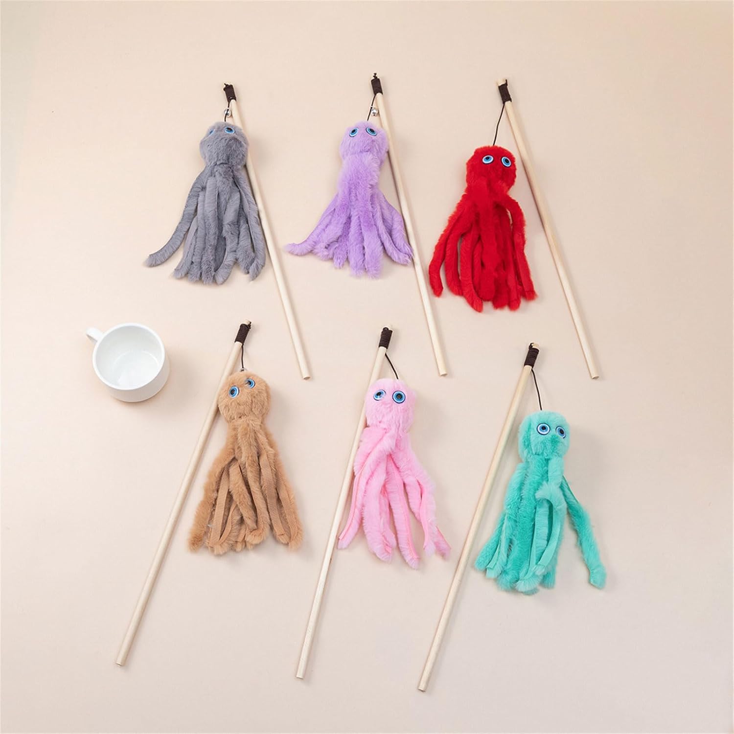 KFX-7812797 Furry Octopus Cat Toy with Long Stick - Indoor Play for Kittens and Cats