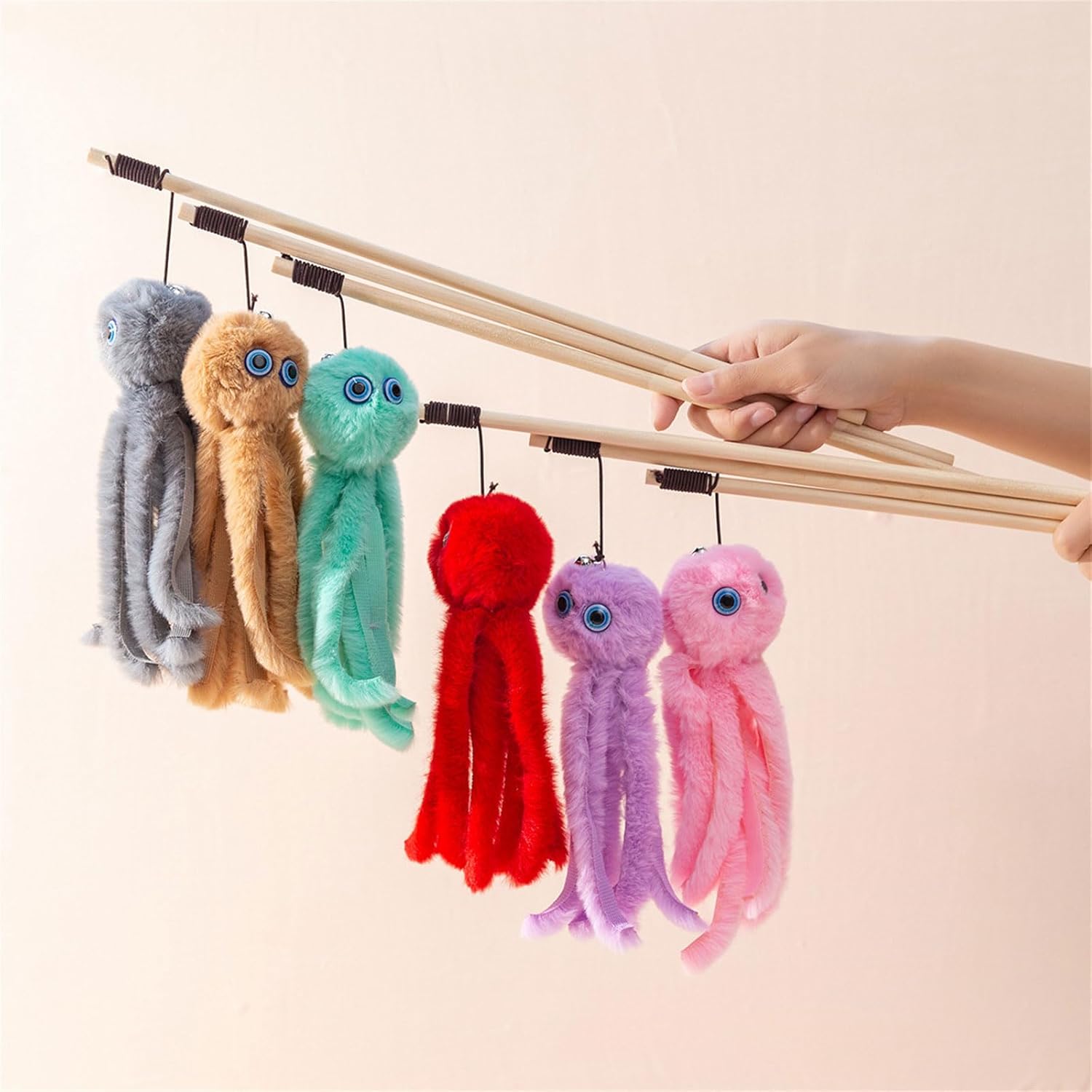 KFX-7812797 Furry Octopus Cat Toy with Long Stick - Indoor Play for Kittens and Cats