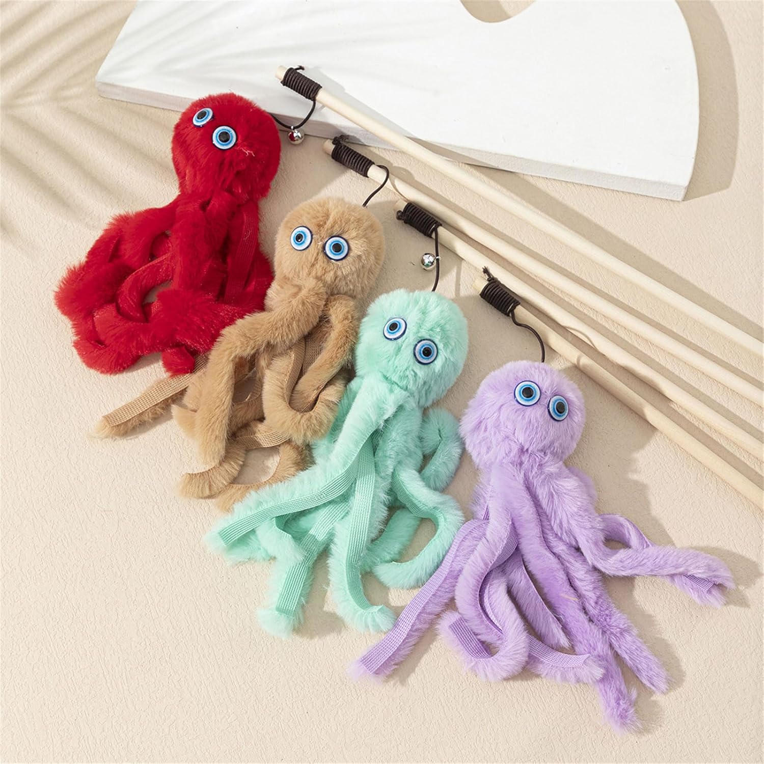 KFX-7812797 Furry Octopus Cat Toy with Long Stick - Indoor Play for Kittens and Cats