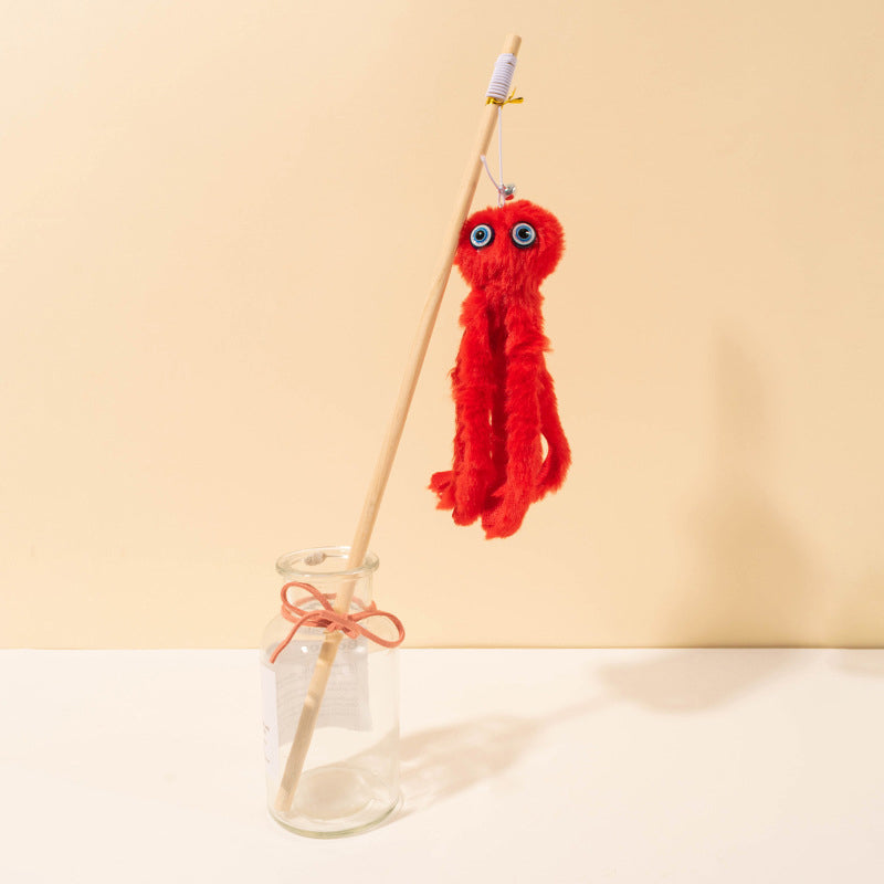 KFX-7812797 Furry Octopus Cat Toy with Long Stick - Indoor Play for Kittens and Cats