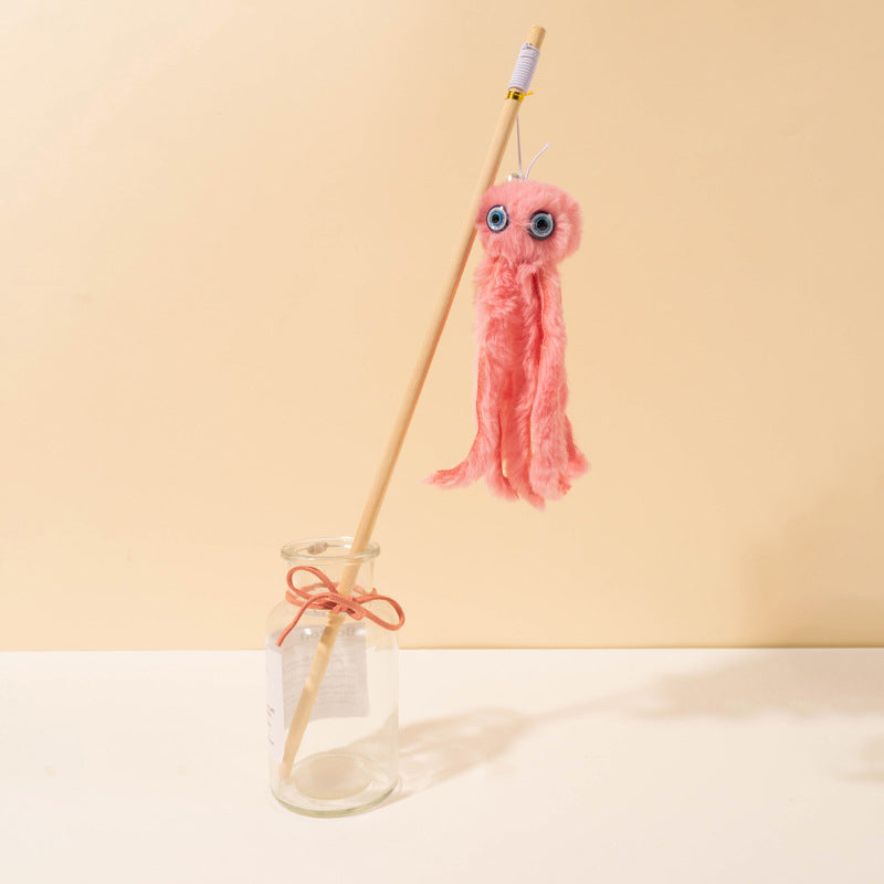 KFX-7812797 Furry Octopus Cat Toy with Long Stick - Indoor Play for Kittens and Cats