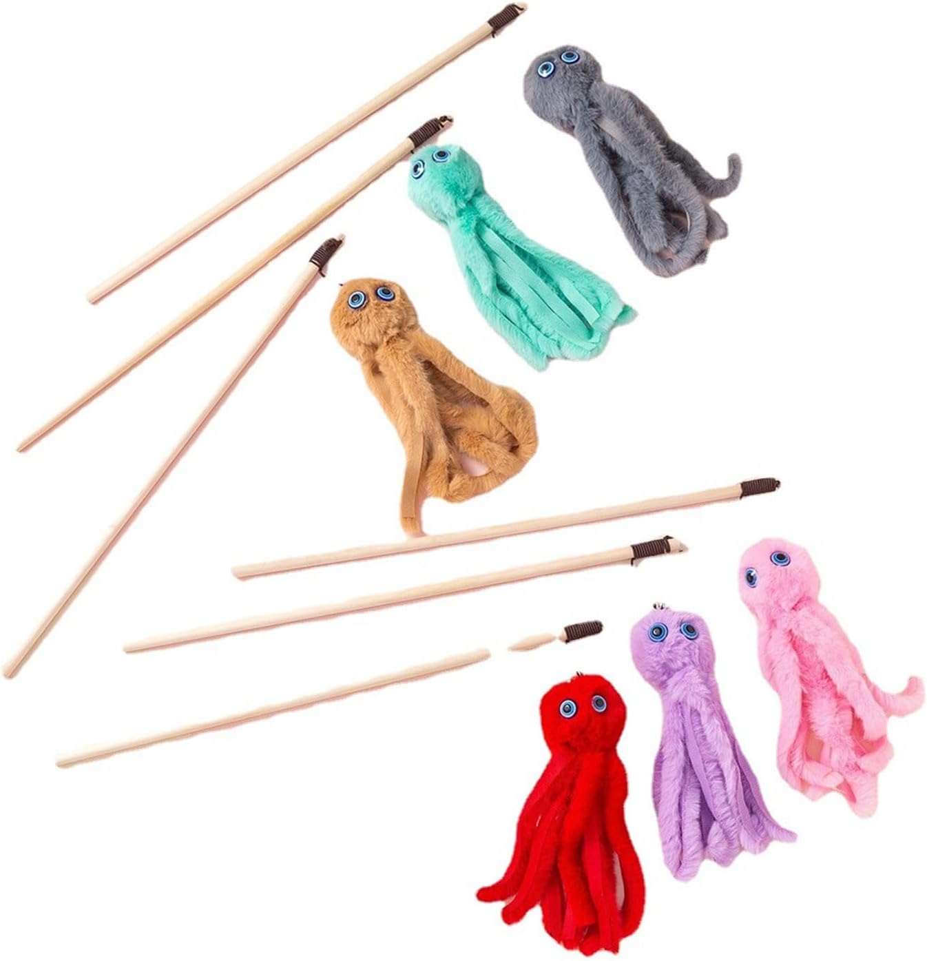 KFX-7812797 Furry Octopus Cat Toy with Long Stick - Indoor Play for Kittens and Cats