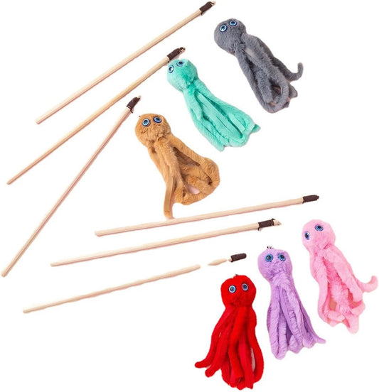 KFX-7812797 Furry Octopus Cat Toy with Long Stick - Indoor Play for Kittens and Cats