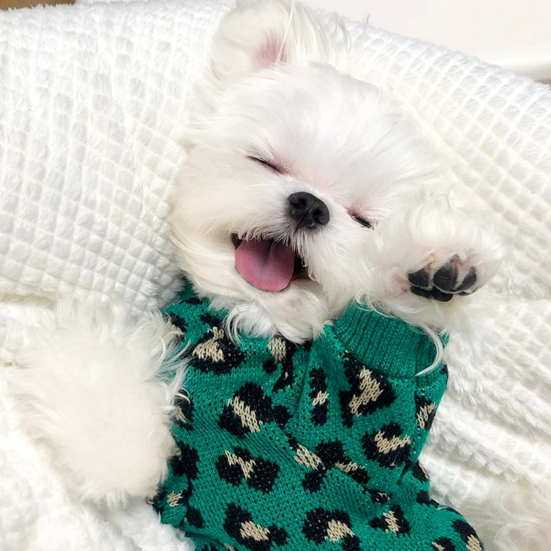 KFX-7813309 Knitted Sleeveless Leopard-Print Sweater for Small Dogs and Cats
