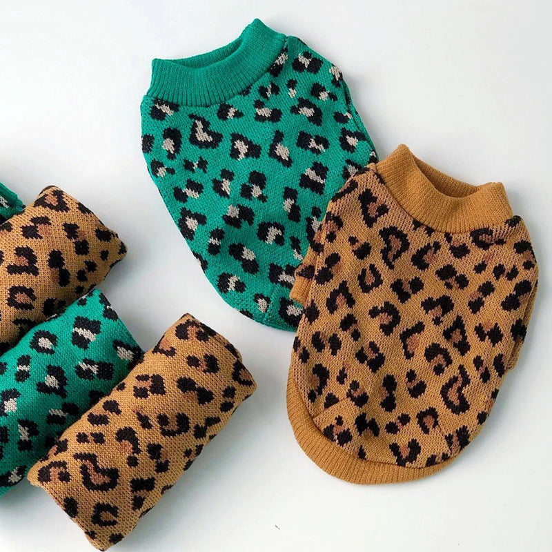 KFX-7813309 Knitted Sleeveless Leopard-Print Sweater for Small Dogs and Cats