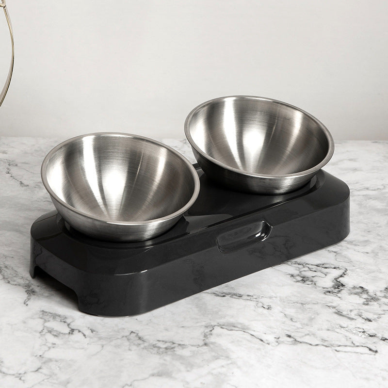 KFX-7815485 Adjustable Angle Stainless Steel Pet Bowl with Non-Slip Base for Cats and Small Dogs - Single and Double Options