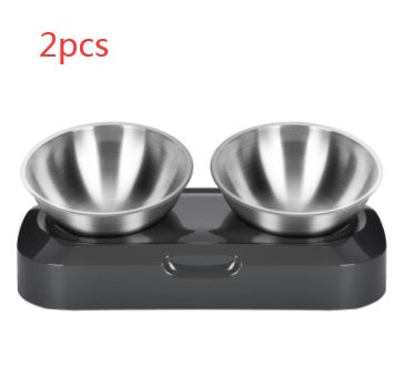 KFX-7815485 Adjustable Angle Stainless Steel Pet Bowl with Non-Slip Base for Cats and Small Dogs - Single and Double Options