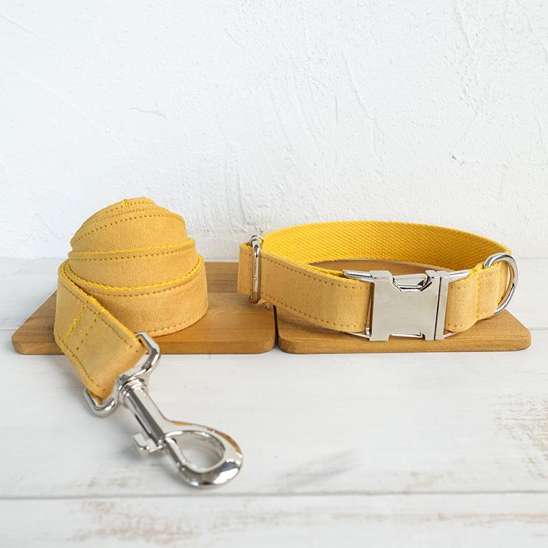 KFX-7817277 Durable Yellow Polyester Dog Collar Traction Rope for Pets