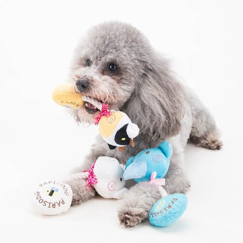 KFX-7819453 Plush Sound Toy with Cotton Rope for Dogs - Frog, Cow, and Bear Designs