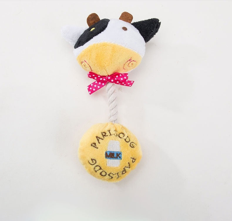 KFX-7819453 Plush Sound Toy with Cotton Rope for Dogs - Frog, Cow, and Bear Designs