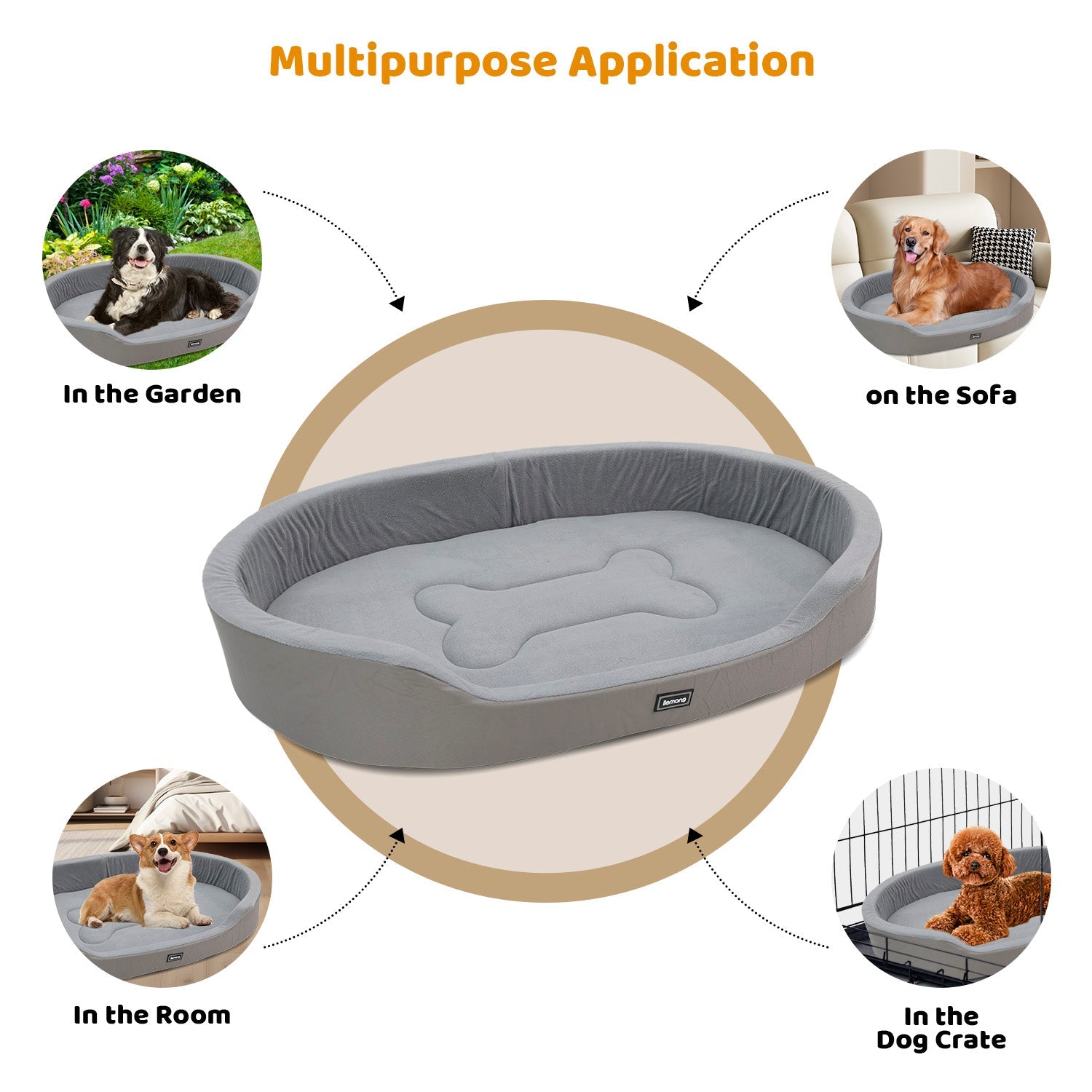 KFX-7819709 Warm Plush Dog Bed with Removable Washable Cover, Anti-Slip Bottom for Indoor & Outdoor Use