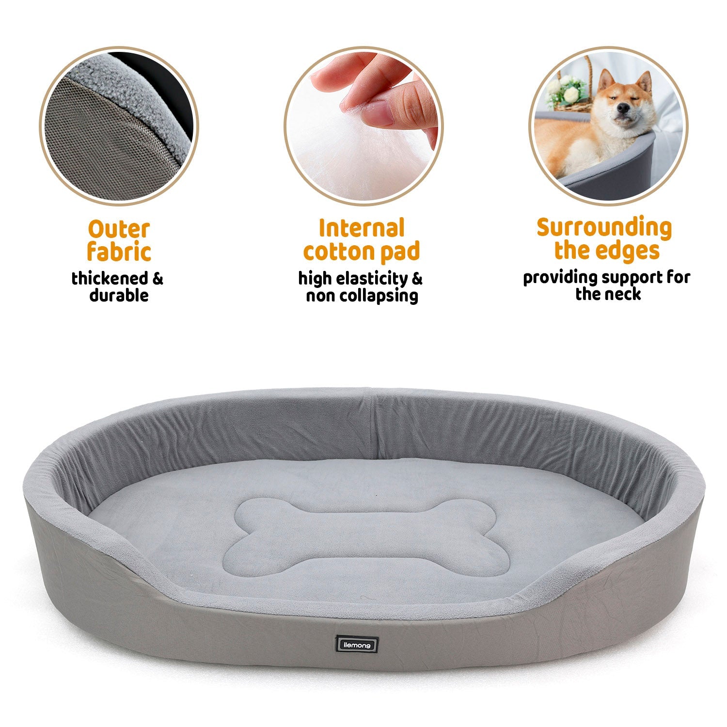 KFX-7819709 Warm Plush Dog Bed with Removable Washable Cover, Anti-Slip Bottom for Indoor & Outdoor Use