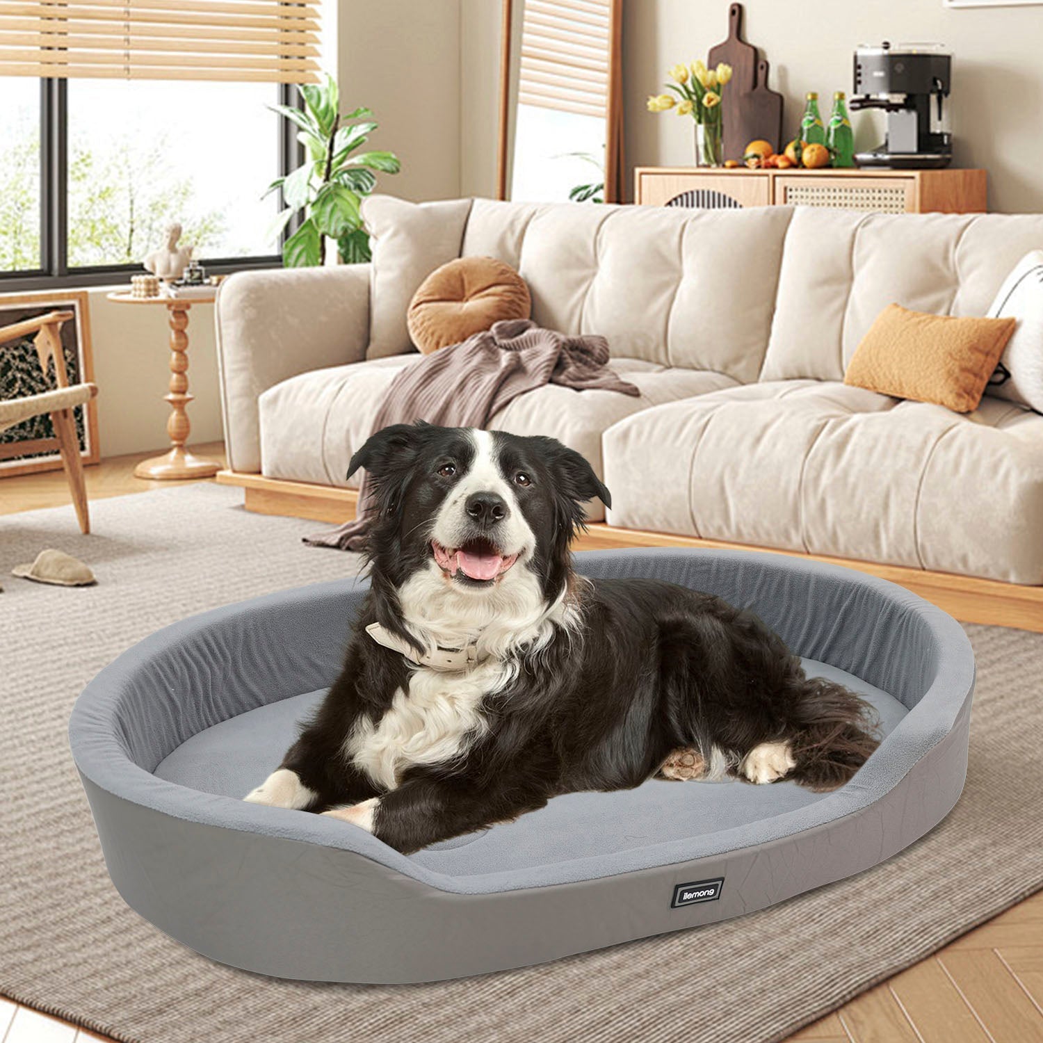 KFX-7819709 Warm Plush Dog Bed with Removable Washable Cover, Anti-Slip Bottom for Indoor & Outdoor Use