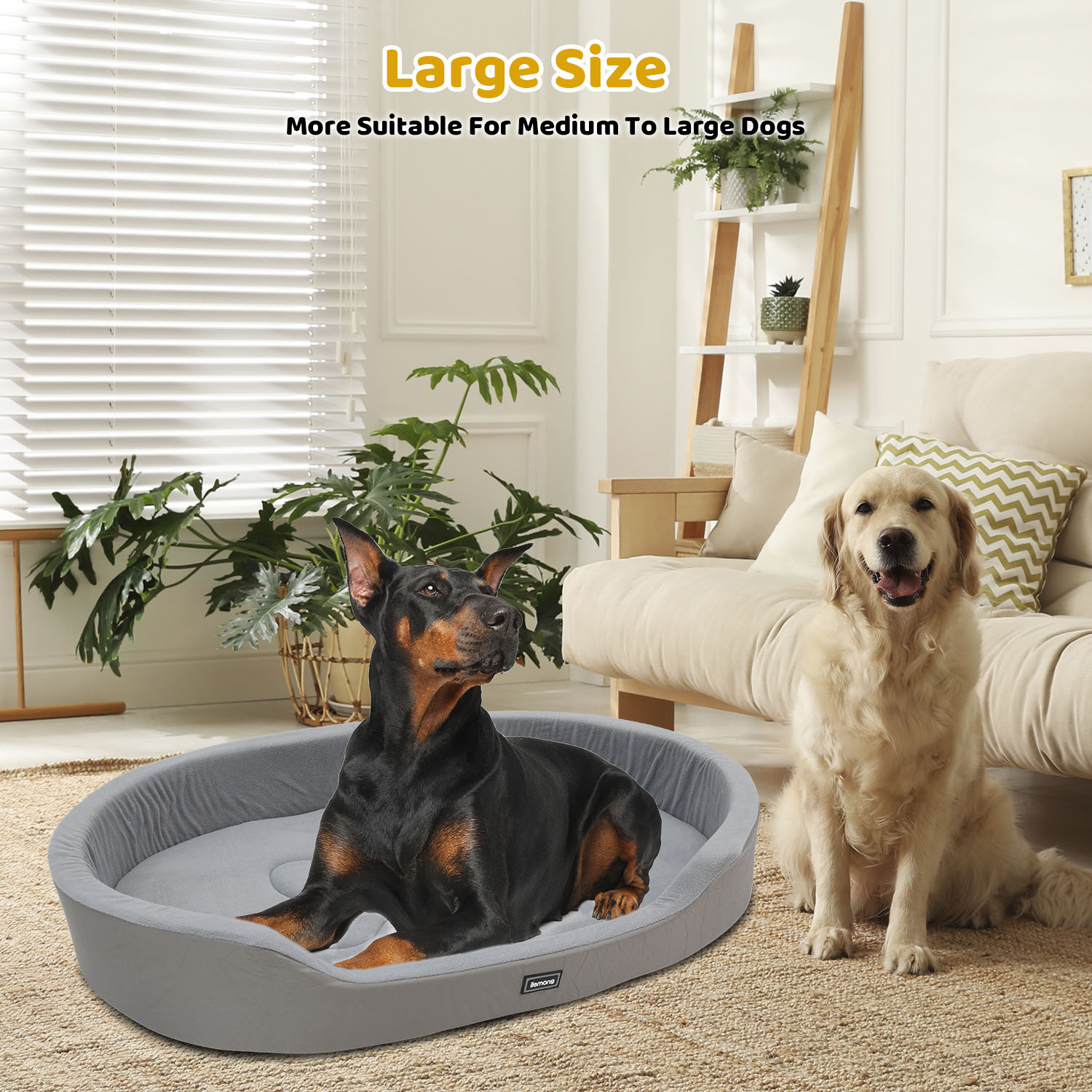 KFX-7819709 Warm Plush Dog Bed with Removable Washable Cover, Anti-Slip Bottom for Indoor & Outdoor Use