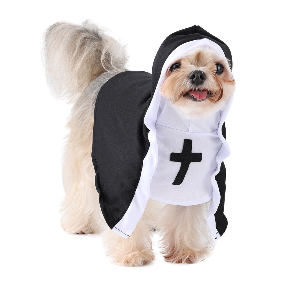 KFX-7820733 Pet Nun Cloak Halloween Costume for Dogs and Cats - Polyester Outfit in Various Sizes